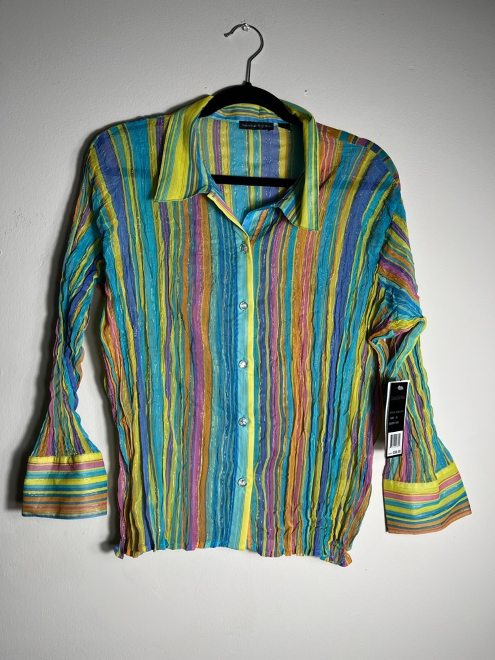 Essentials by Milano Colorful Striped Blouse XL Shimmer Button Up
